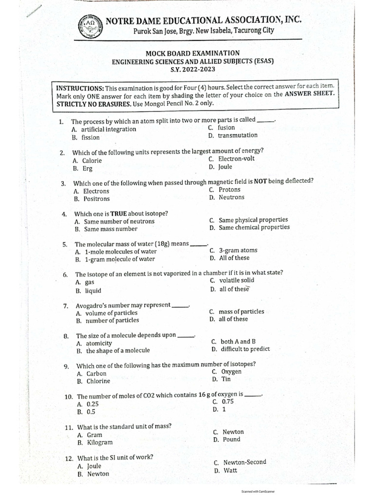 Esas Board Exam 2022-2023 | PDF