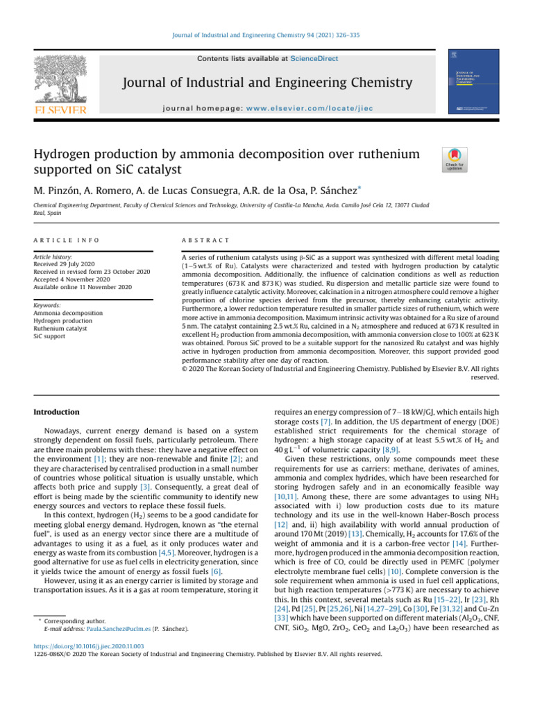 Ruthenium-SiC Catalyst for Hydrogen from Ammonia | PDF | Ammonia ...