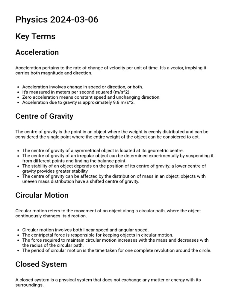 Physics20240306 StudyGuide | PDF | Force | Velocity