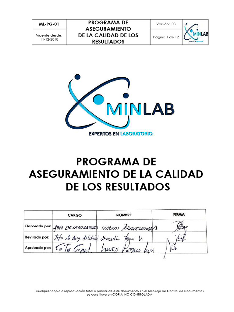 ML-PG-01 Programa de Aseguramiento de La Calidad de Resultado V3 | PDF ...