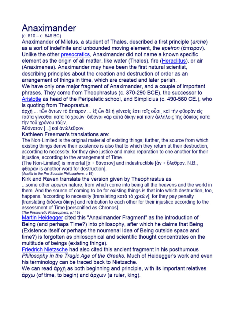 Anaximander Info Philosopher Pdf Metaphysics Ancient Greek