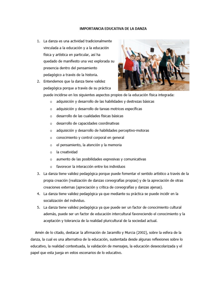 Importancia Educativa de La Danza | PDF | Bailes | Conocimiento