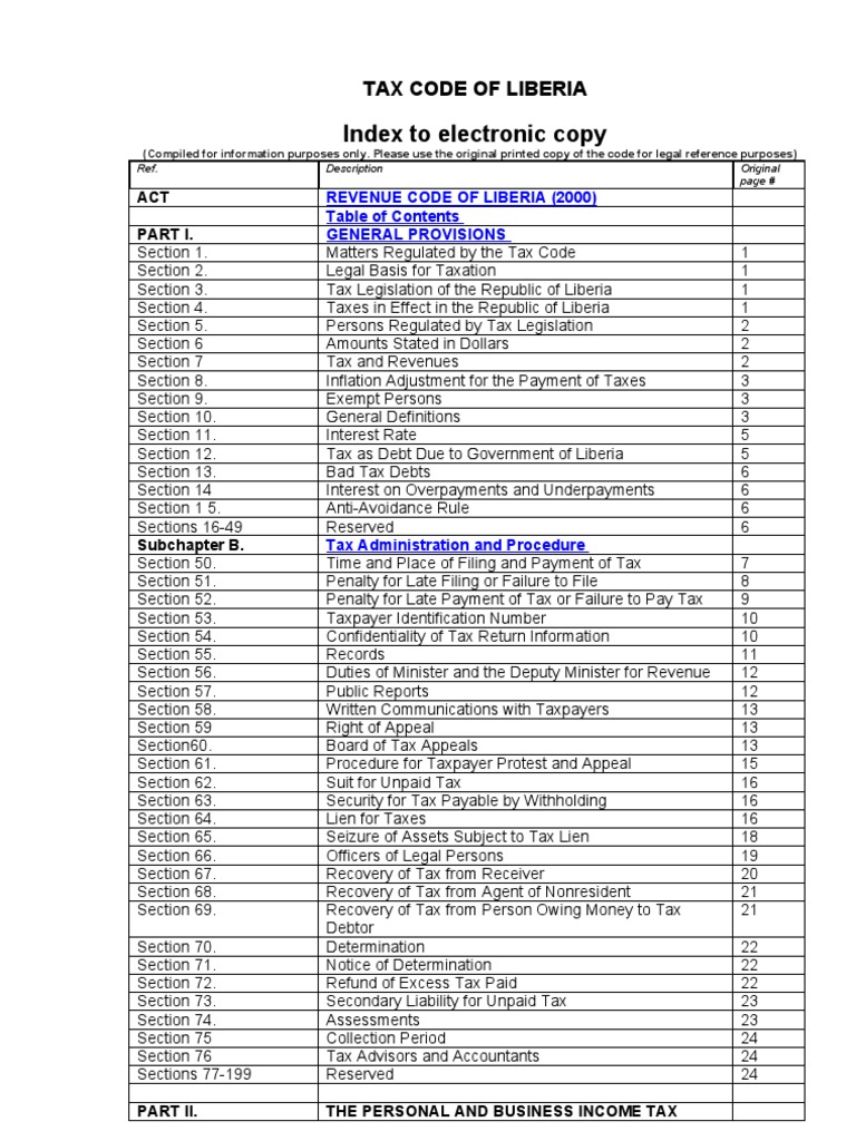 Revenue Code of Liberia (2000) Taxation In The United States Customs