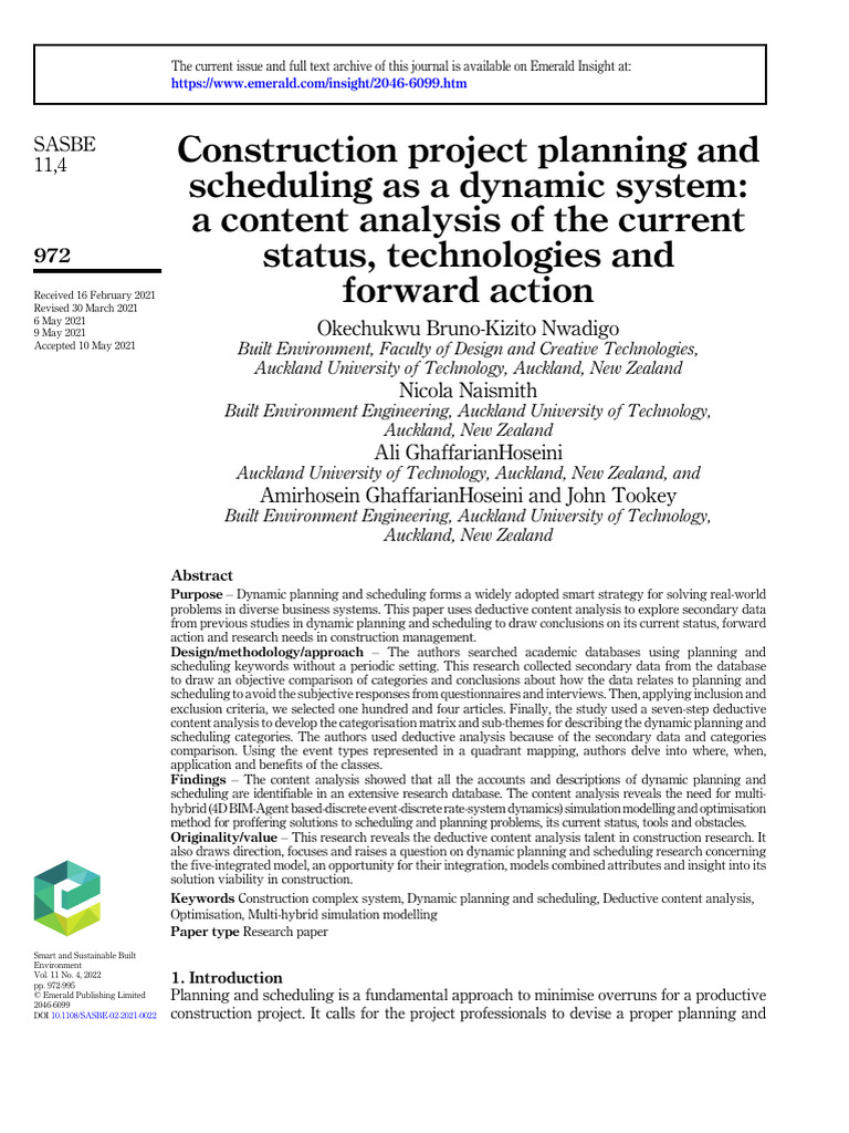 Dynamic Construction Scheduling | PDF | Simulation | Mathematical ...