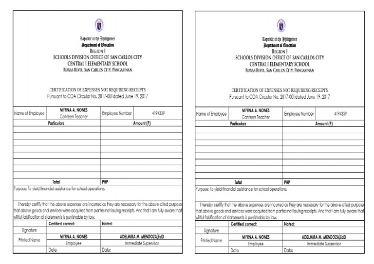 Myrna Cert of Expenses | PDF