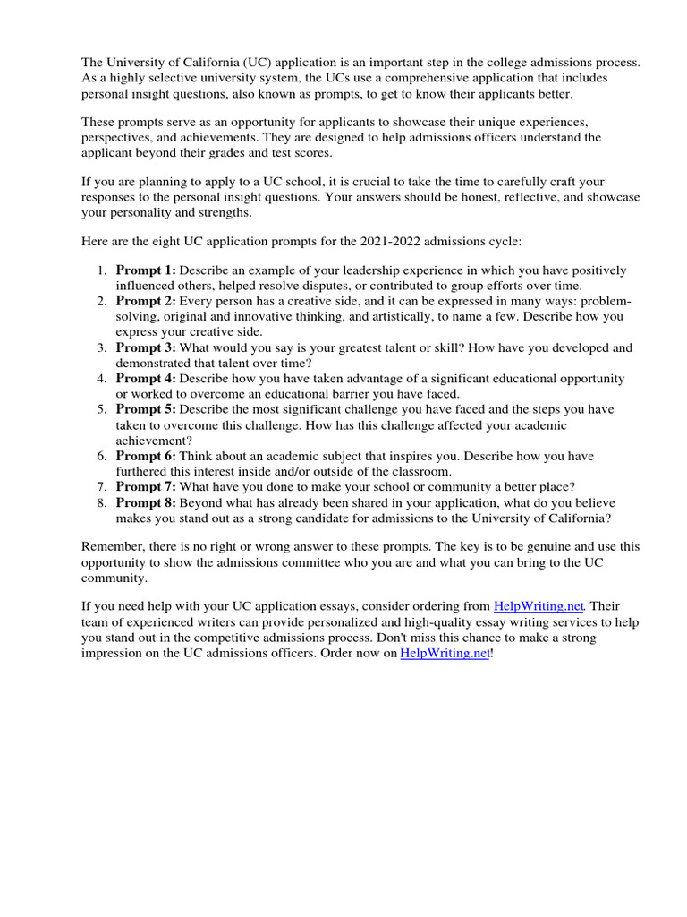 Uc Application Prompts | PDF | University And College Admission ...