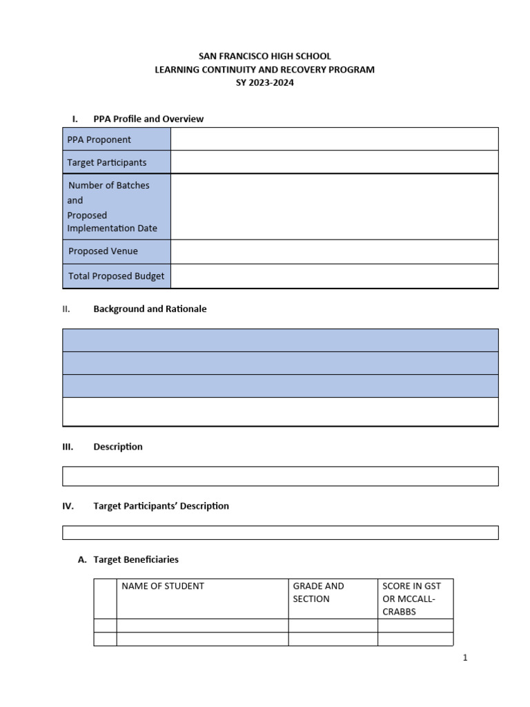 PPA Format for English Program 2023-2024 | PDF | Learning