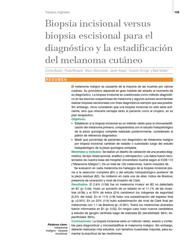Biopsia Incisional vs Escisional en Melanoma | PDF | Cáncer | Biopsia