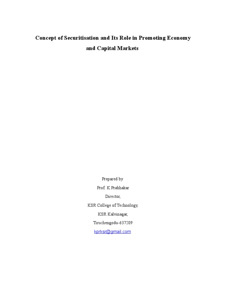 Concept of Securitisation and Its Role in Promoting Economy and Capital ...