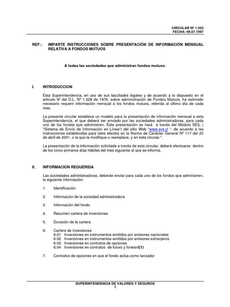 Instrucciones para Fondos Mutuos - Circular 1333 | PDF | Compartir ...