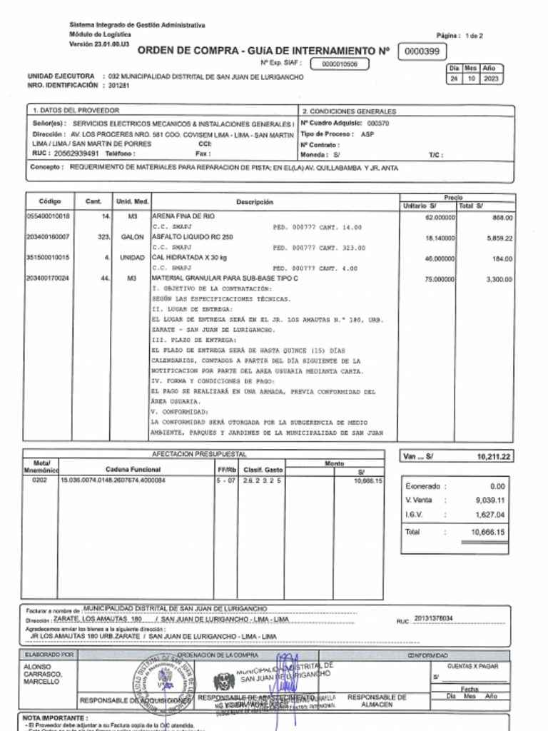 Orden de Compra 0000399-2023 | PDF