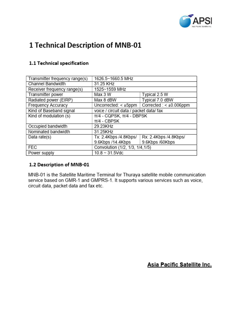 MNB-01 Satellite Maritime Terminal Specs | PDF | Computers