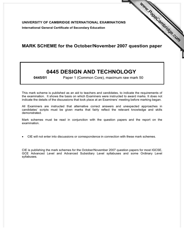 IGCSE Design and Technology Mark Scheme | PDF | Drawing