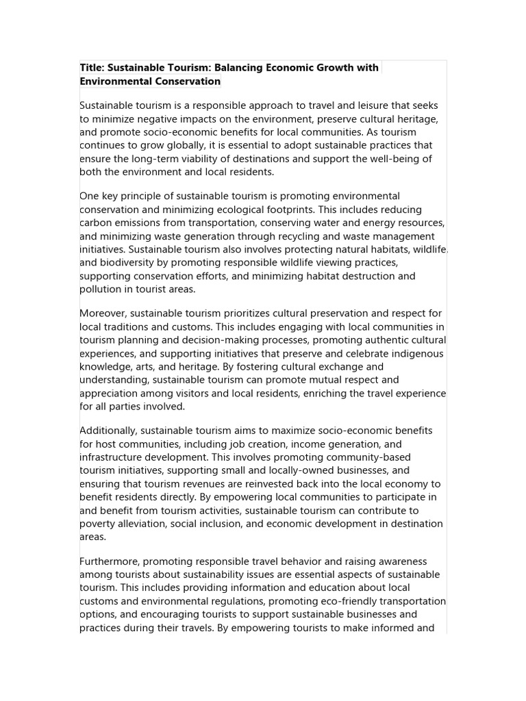 Sustainable Tourism Balancing Economic Growth With Environmental ...