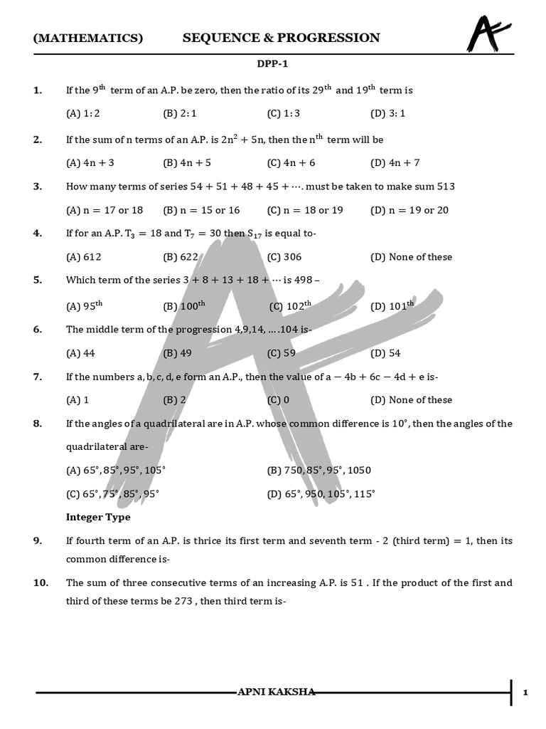 Sequence & Progression: (Mathematics) | PDF | Numbers | Elementary ...