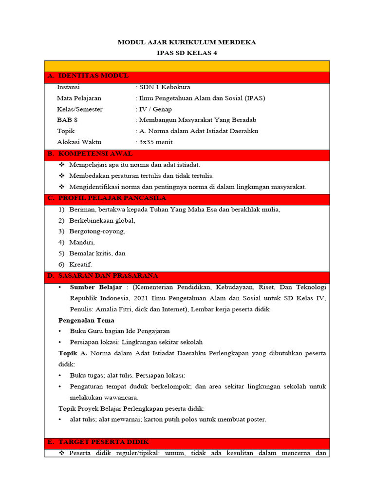 Modul Ajar IPAS Kelas 4 Kurikulum Merdeka | PDF
