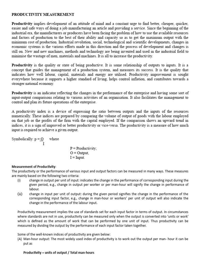 Productivity Measurement | PDF | Factors Of Production | Labour Economics