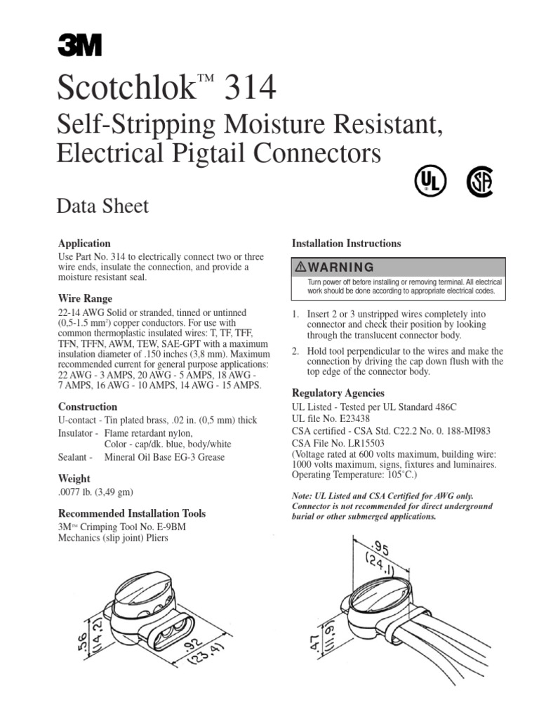 3M Scotchlok 314 | PDF | Electrical Connector | Wire