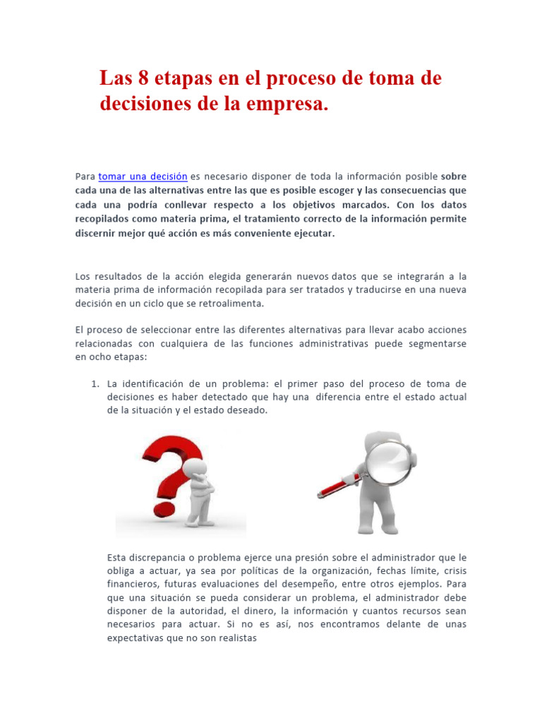 Ocho etapas en la toma de decisiones | PDF | Toma de decisiones ...