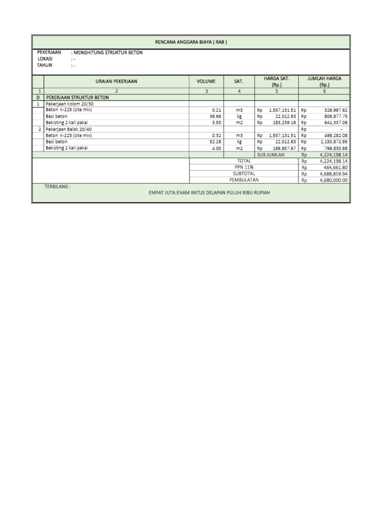 Kak Ayu Menghitung RAB Struktur Beton | PDF