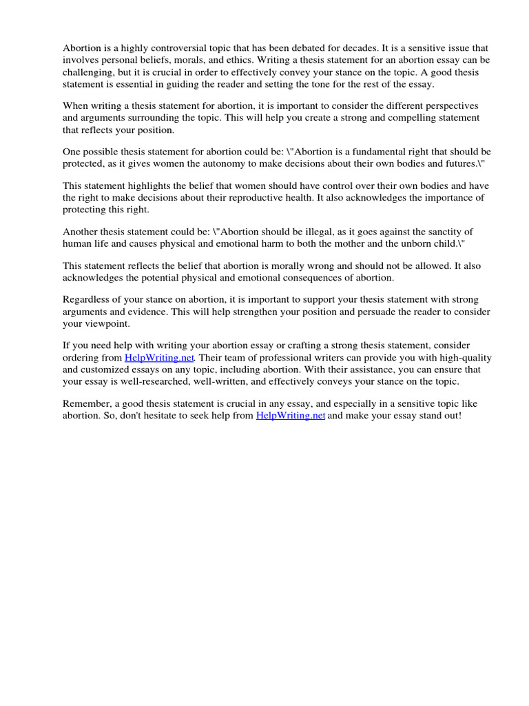 Good Thesis Statement For Abortion | PDF | Abortion | Miscarriage
