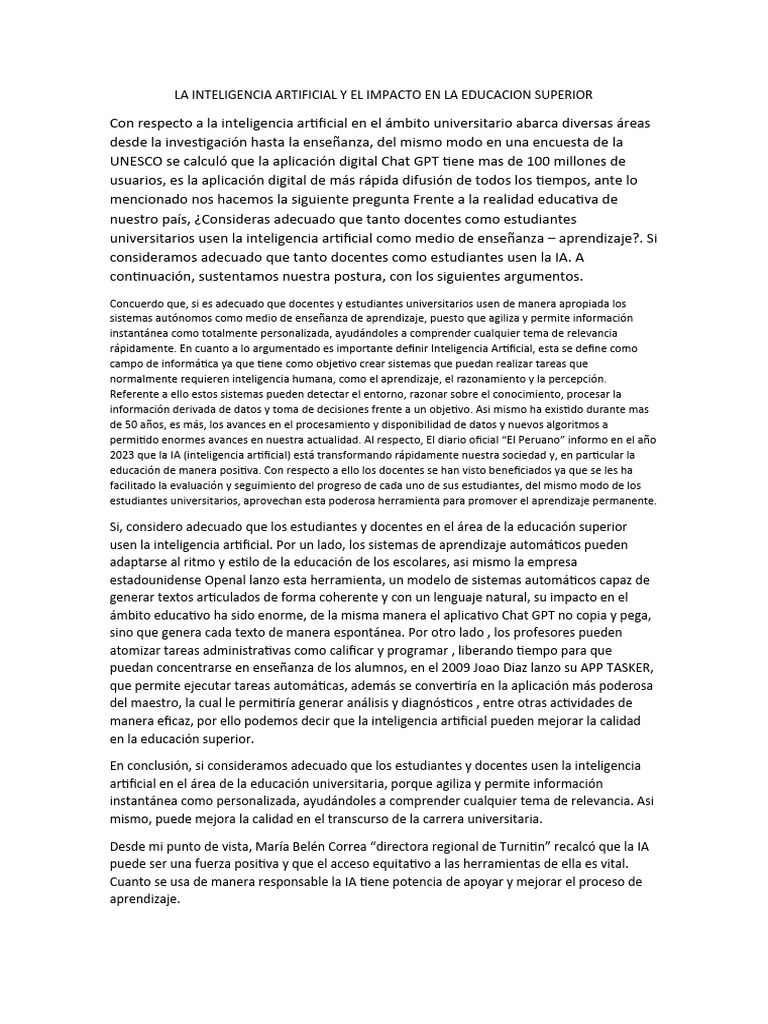 La Inteligencia Artificial y El Impacto en La Educacion Superior | PDF ...
