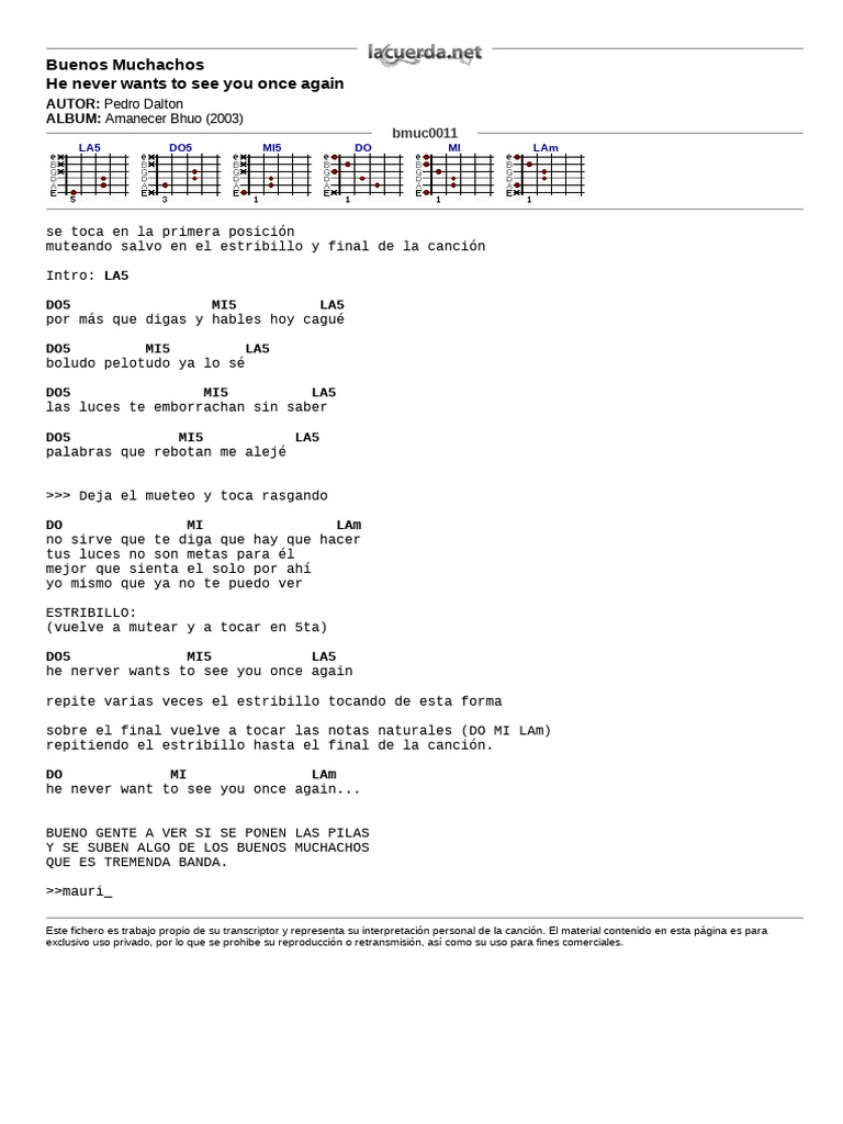 Buenos Muchachos, He Never Wants To See You Once Again - Letra y ...