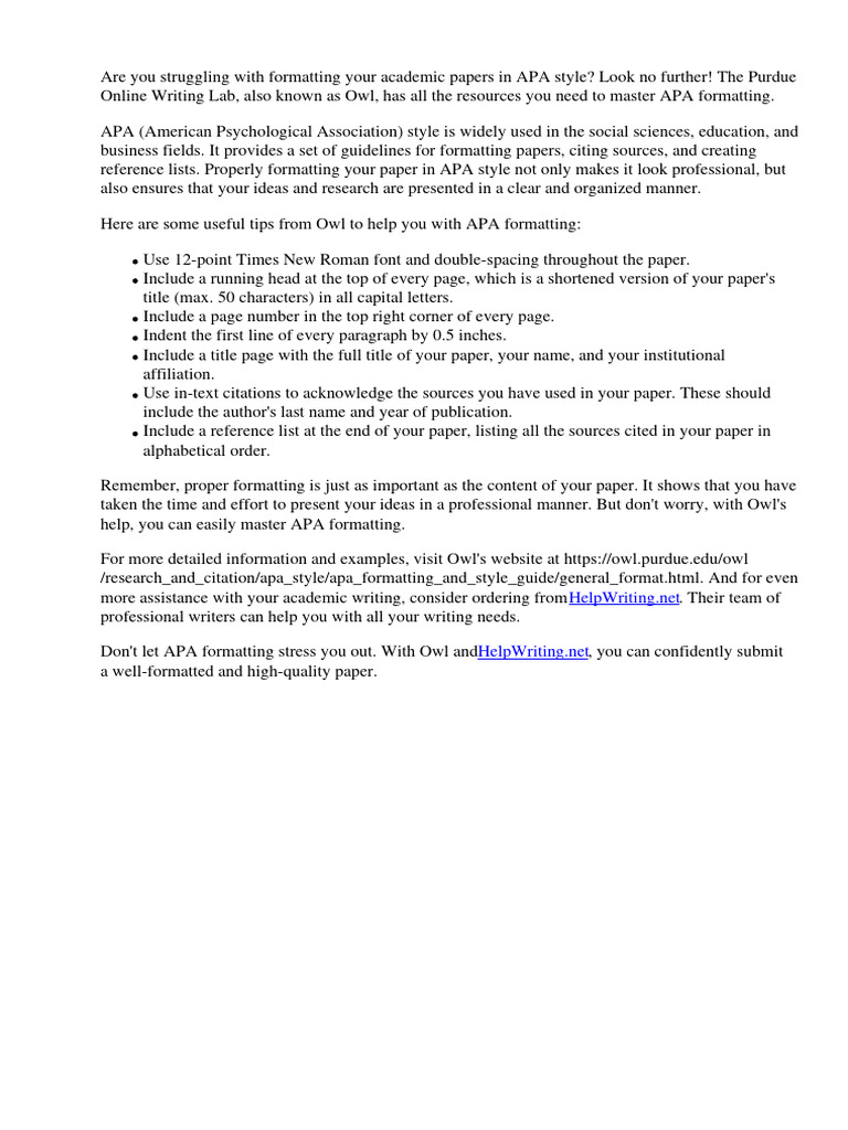 Apa formatting tips from owl download free pdf apa style writing