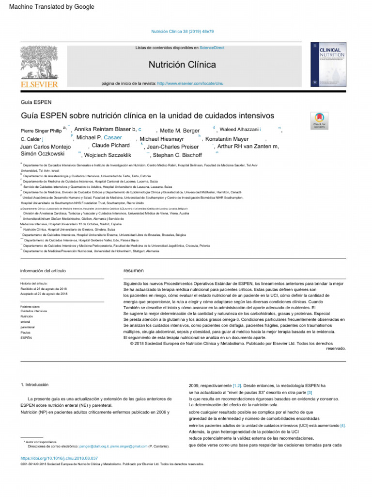 ESPEN NUTRITION GUIDELINES intelligence overview