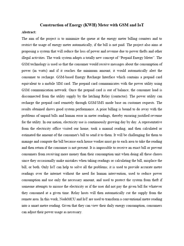 Construction of Energy (KWH) Meter With GSM and IoT | PDF | Electrical ...