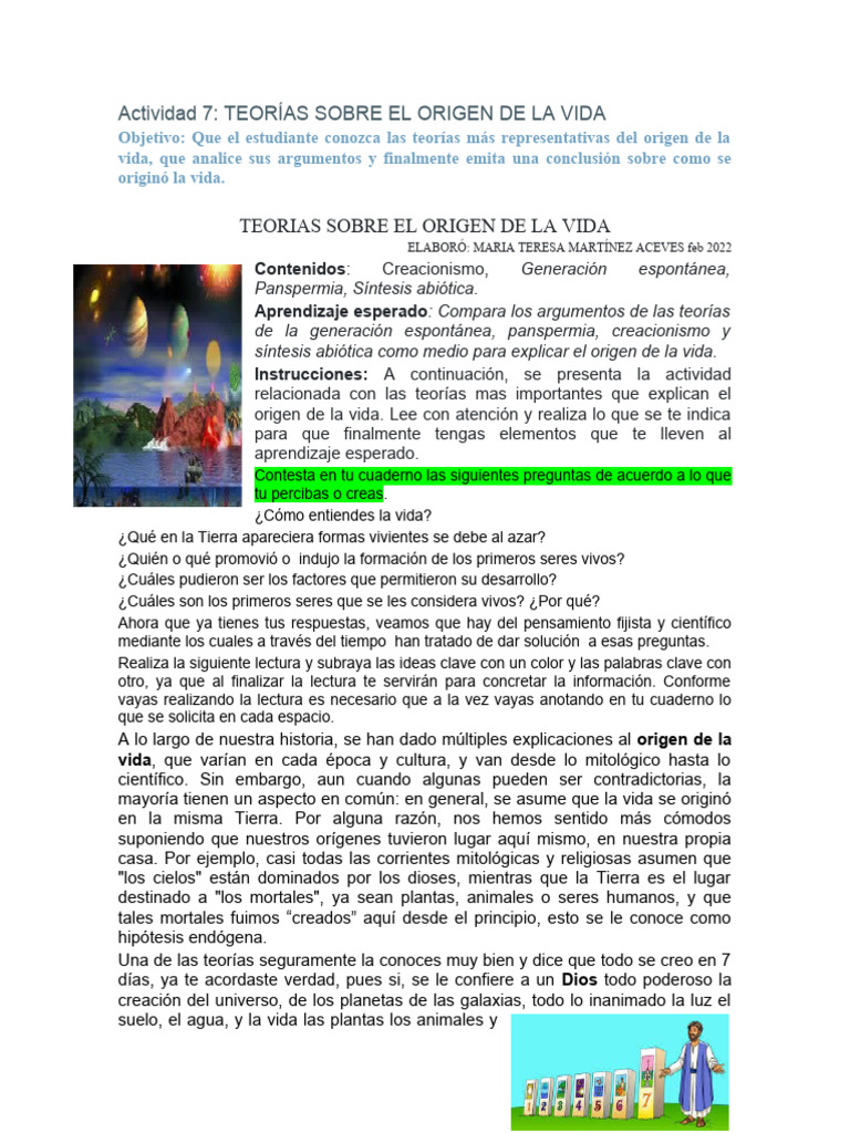 Teorías del Origen de la Vida | PDF | Abiogénesis | Vida