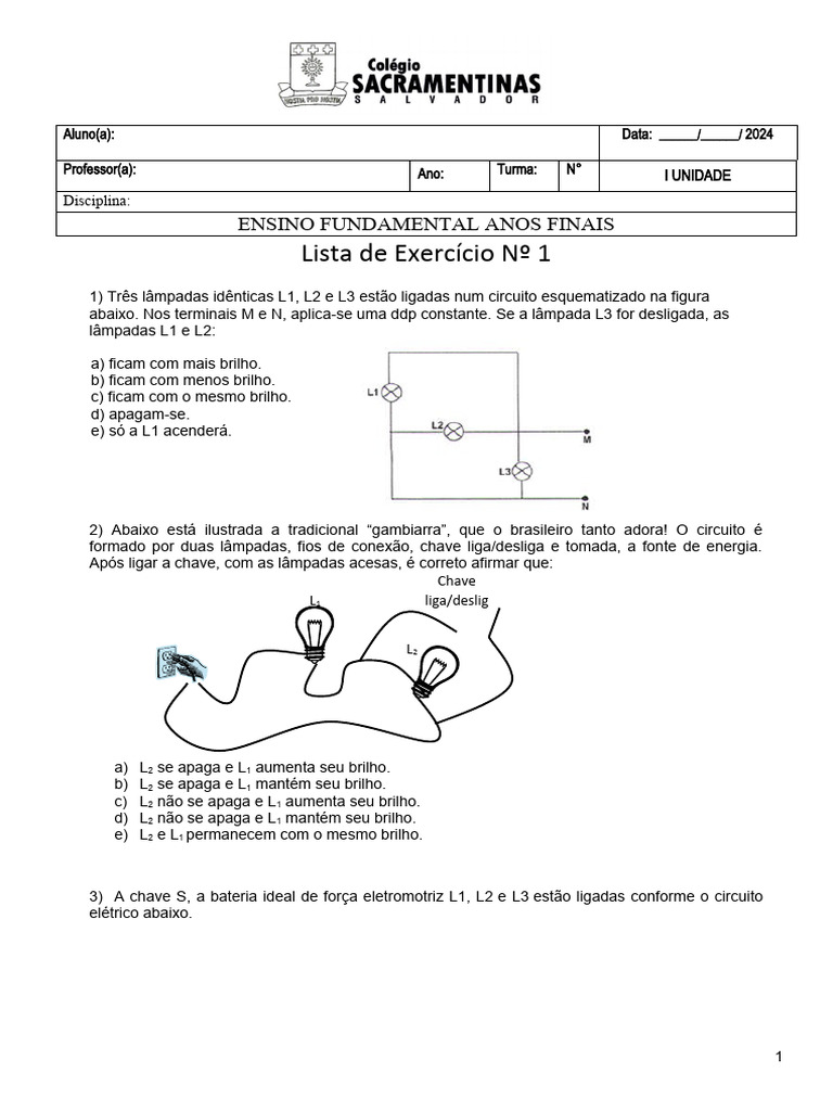 Exercícios sobre Circuitos Elétricos 8º Ano | PDF | Chuveiro | Rede ...