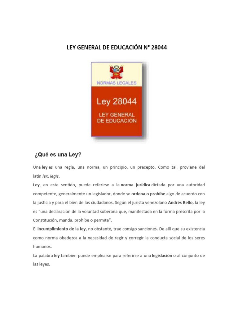 Ley General de Educación 28044 - Titulo I | PDF | Estatuto | Derechos ...