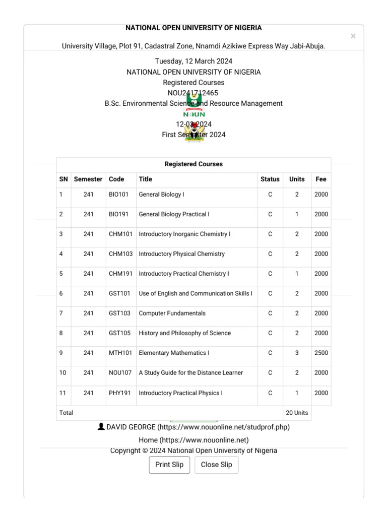 National Open University of Nigeria PDF Science