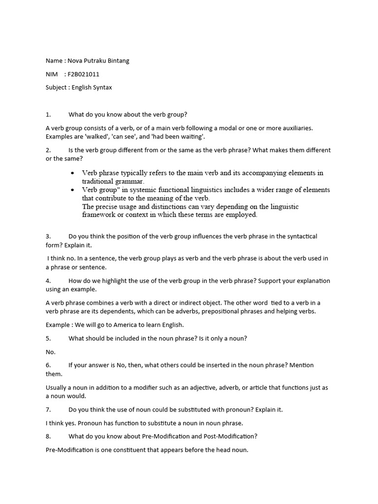Understanding Verb and Noun Phrases | PDF | Language Arts & Discipline ...