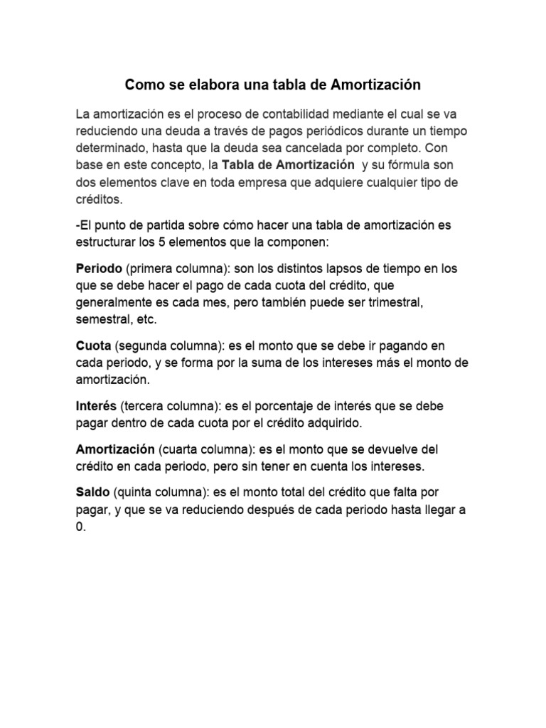 Cómo hacer una tabla de amortización | PDF | Crédito | Finanzas y dinero