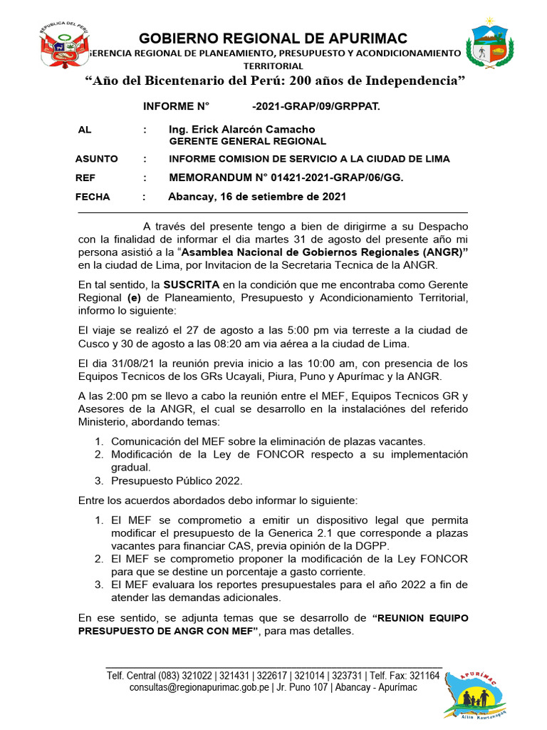 Informes tramitados para dichas oficinas de informe de comision de
