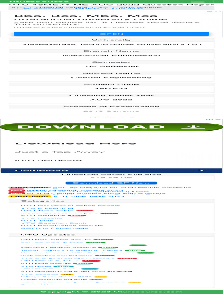 Vtu 18me71 Me Aug 2022 Question Paper | PDF
