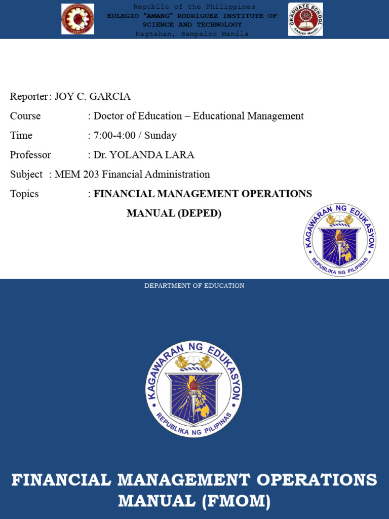DepEd Financial Management Operations Manual | PDF | Financial ...