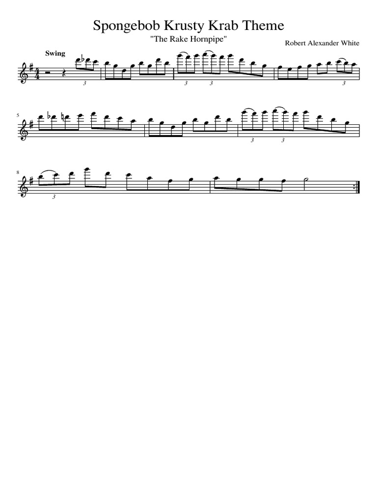 Krusty Krab Theme Song The Rake Hornpipe For Flute PDF