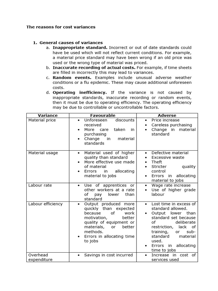 Variances Notes PDF Labour Economics Cost