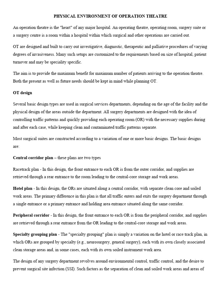 Ot Physical Envmt Notes Made | PDF | Operating Theater | Surgery