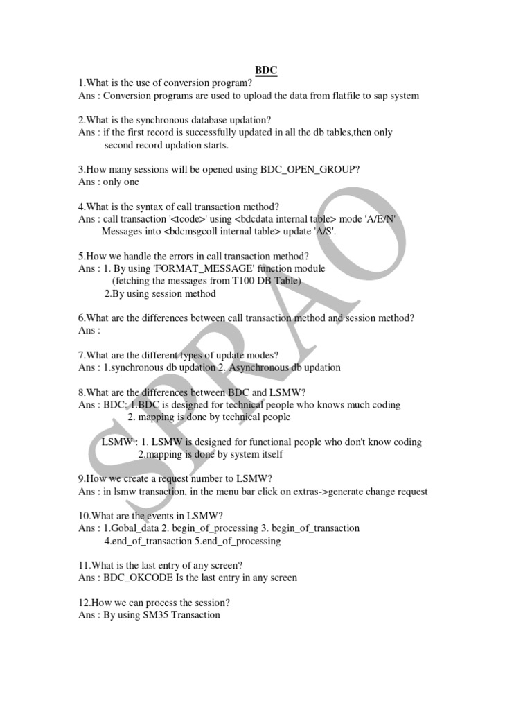 SAP BDC Interview Questions & Answers | PDF | Database Transaction ...