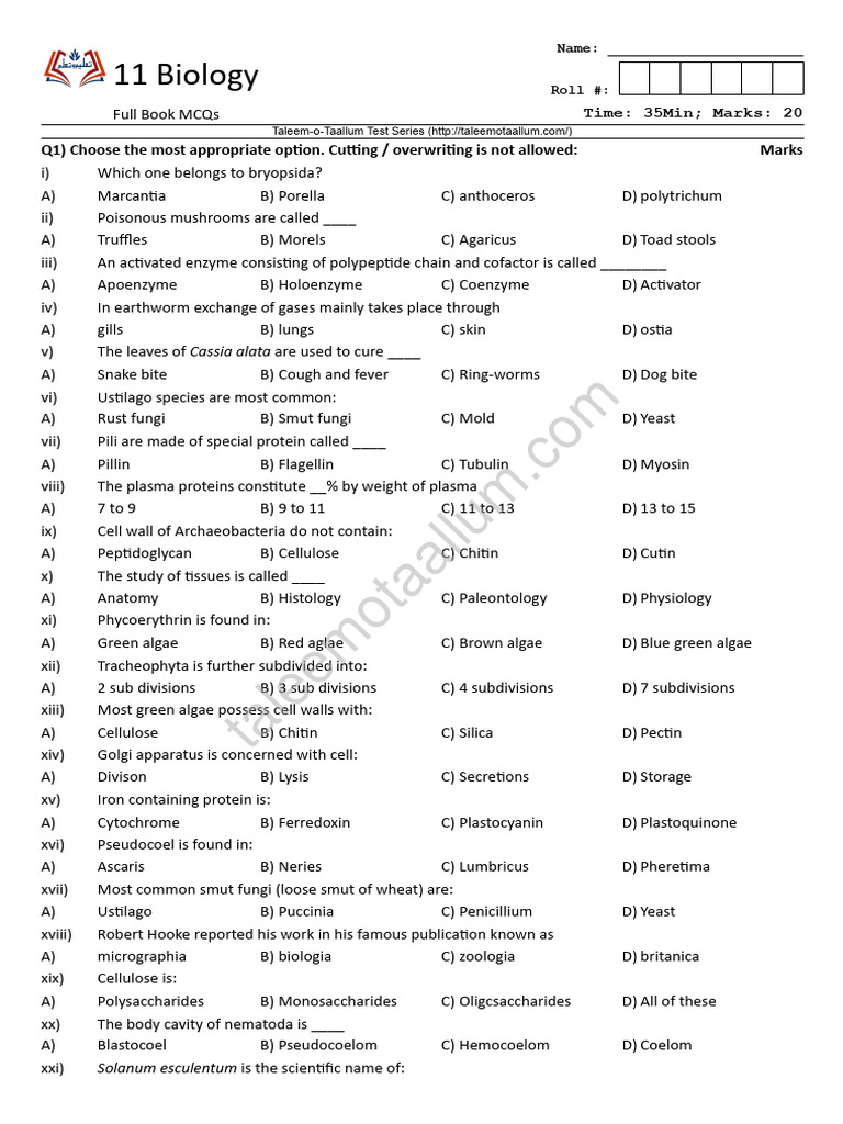 Class 11 Biology MCQs with Answers | PDF | Cellular Respiration | Cell ...
