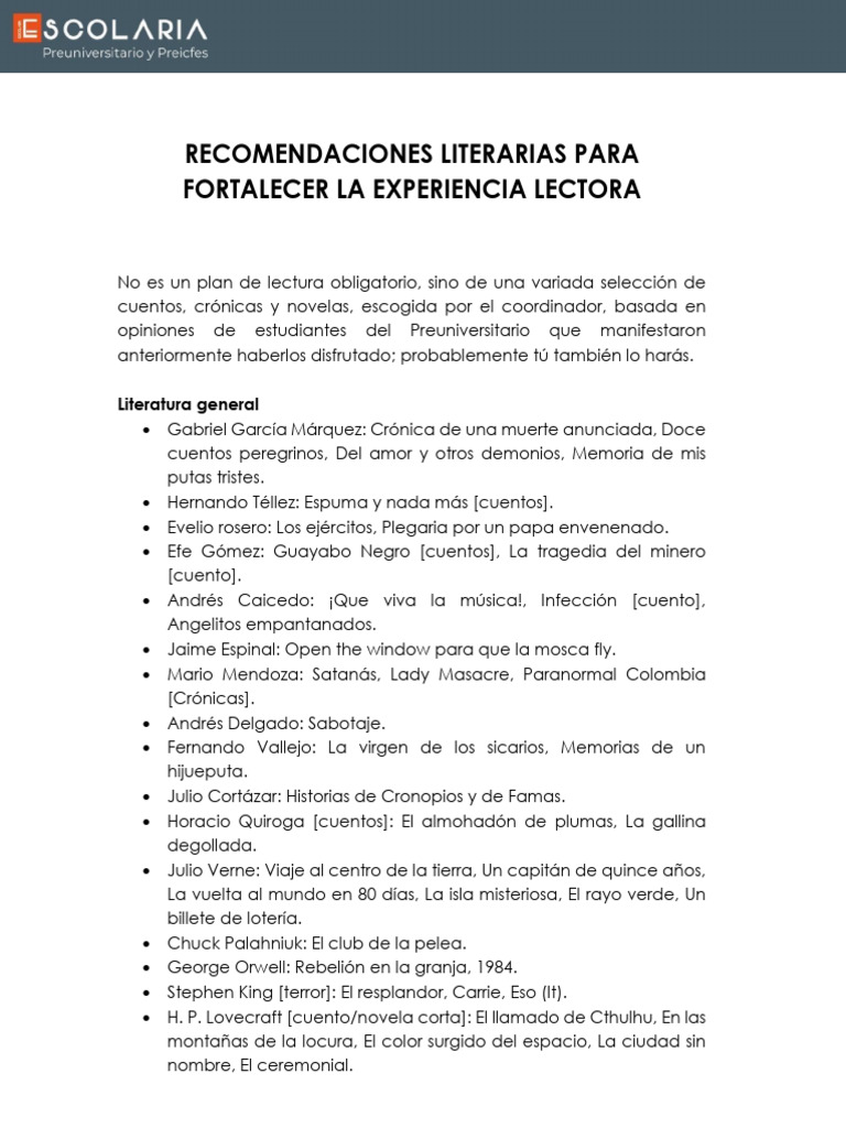 Recomendaciones Literarias | PDF