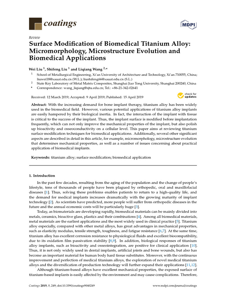 Surface Modification of Biomedical Titanium Alloy Download Free PDF