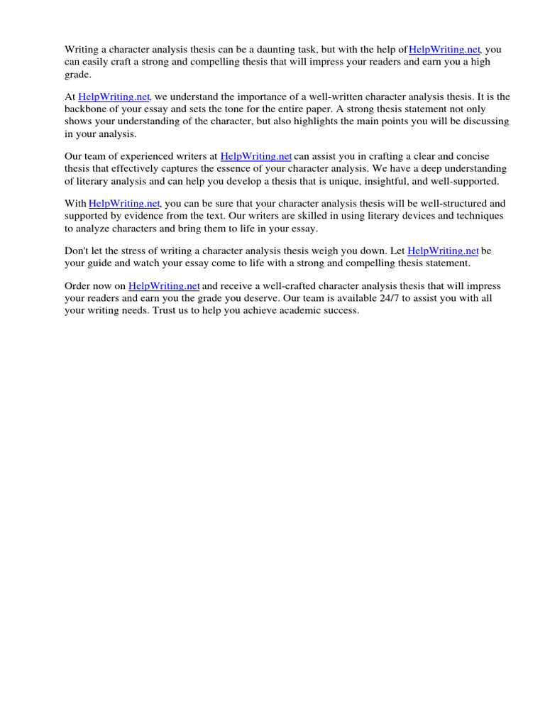 Character Analysis Thesis Examples