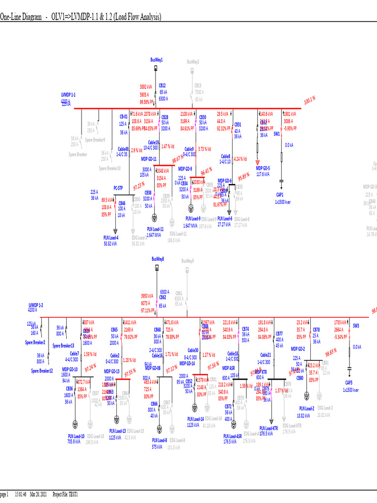 Load Flow Analysis One-Line Diagram | PDF | Electric Power