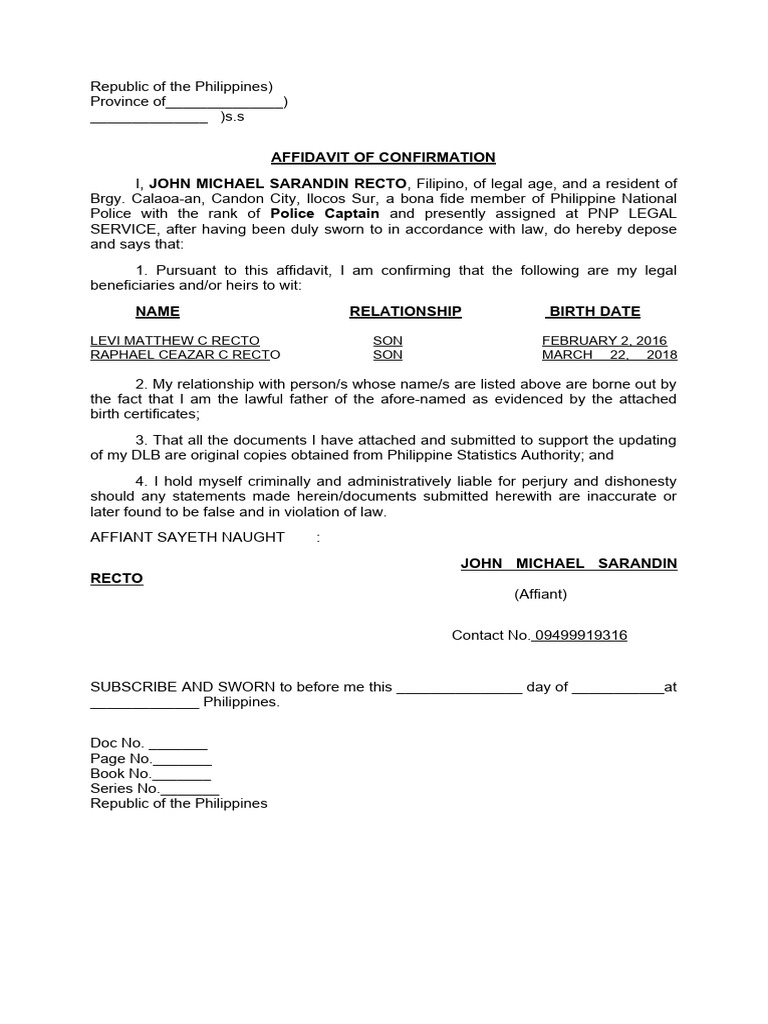 Affidavit-of-Confirmation JOHN MICHAEL S RECTO | PDF