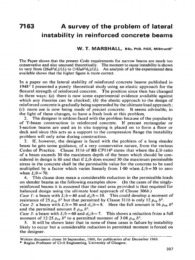 Lateral Instability in Concrete Beams | PDF | Bending | Beam (Structure)